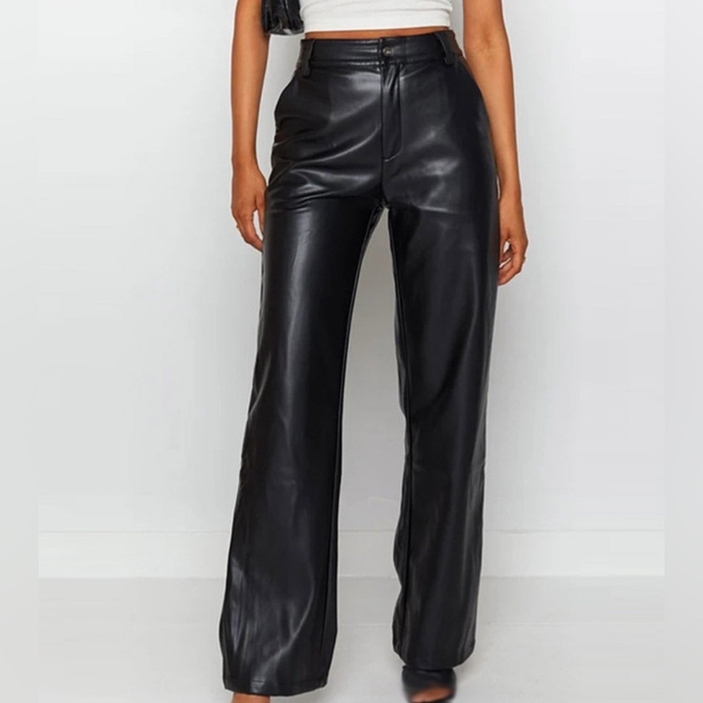 Elegant Black Wide Leg Faux Leather Pants